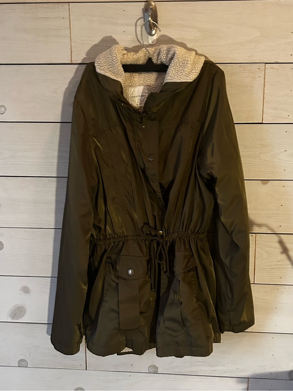 Copper Key Olive Green Utility Parka with Cream Sherpa Hood